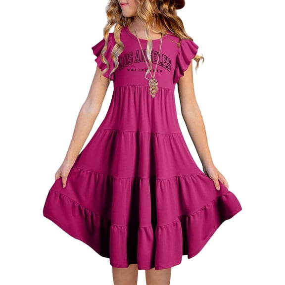 Little Girl Dress Flutter Sleeve Tiered Swing A-Line Cute Gradient Dresses For Girls Birthday Dress Fancy Dress For Girls