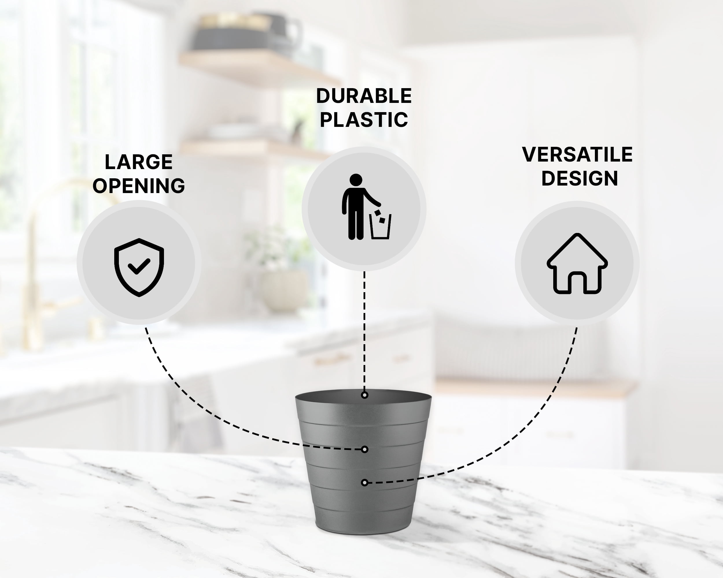 Luxuriaz Compact Trash Can, 2.1 Gallon, Grey Waste Basket for Bathroom, Bedroom, and Office, 1 Pack