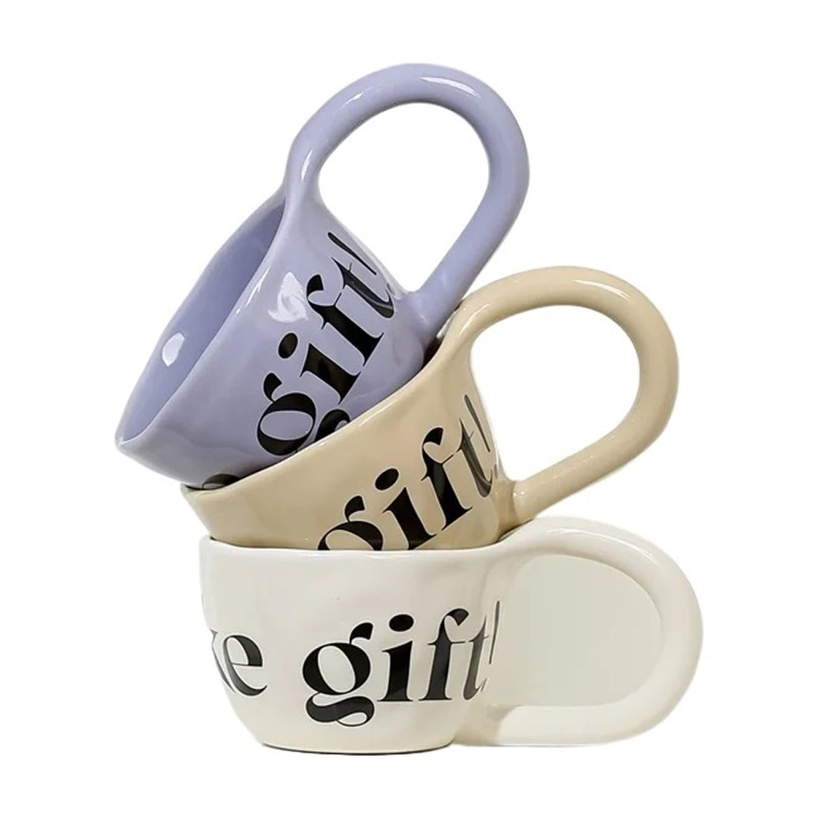 Espresso cup 350ML English Alphabet Pattern Ceramic Mug Large Handle Hand Pinched Irregular Coffee Cups