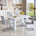 thumbnail image 6 of ExtraLco 5 Piece Dining Table Set for 4, White Marble Look Table with 4 Light Gray PU Chairs, 6 of 9