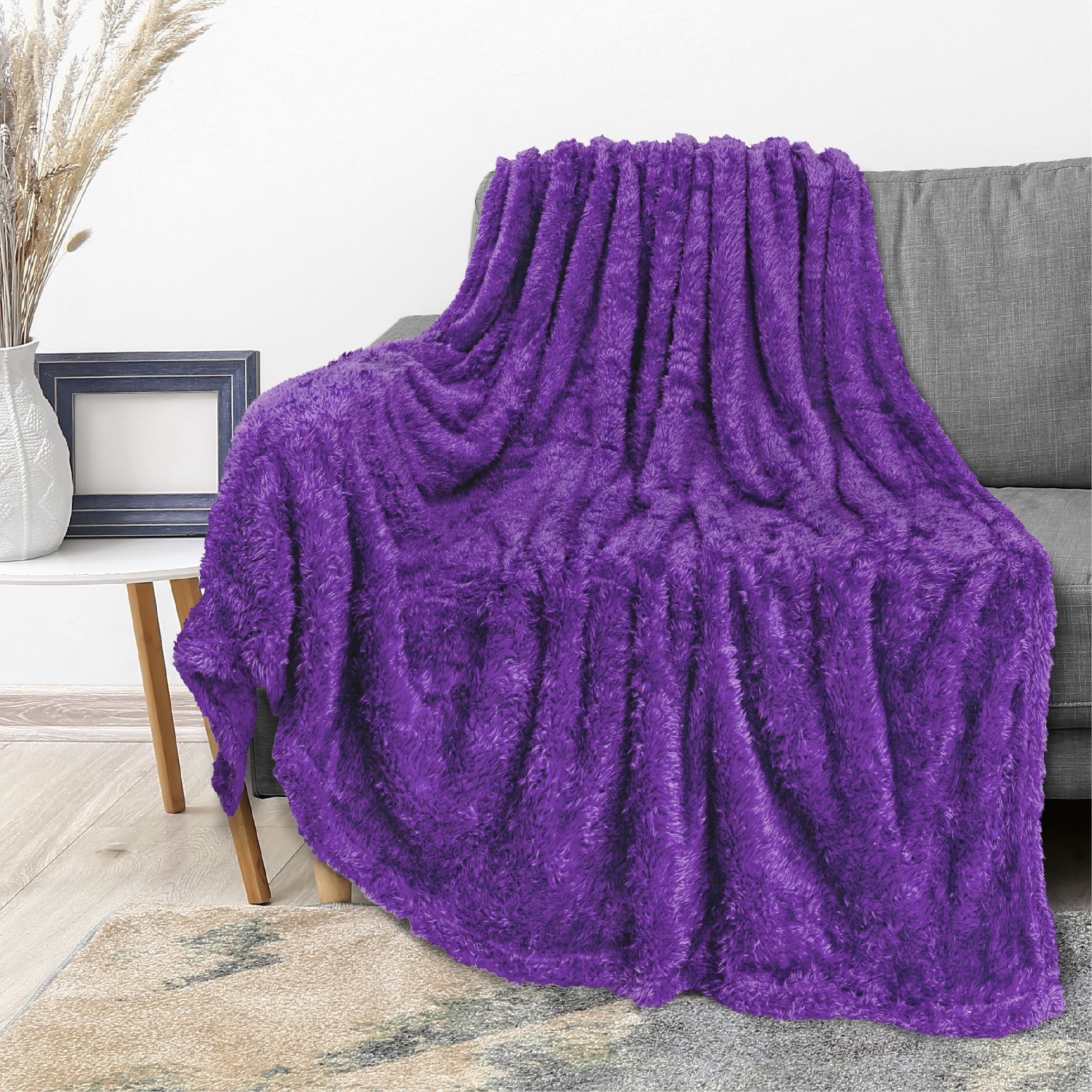 PAVILIA Purple Plush Throw Blanket for Couch, Sherpa Soft Cozy Blanket