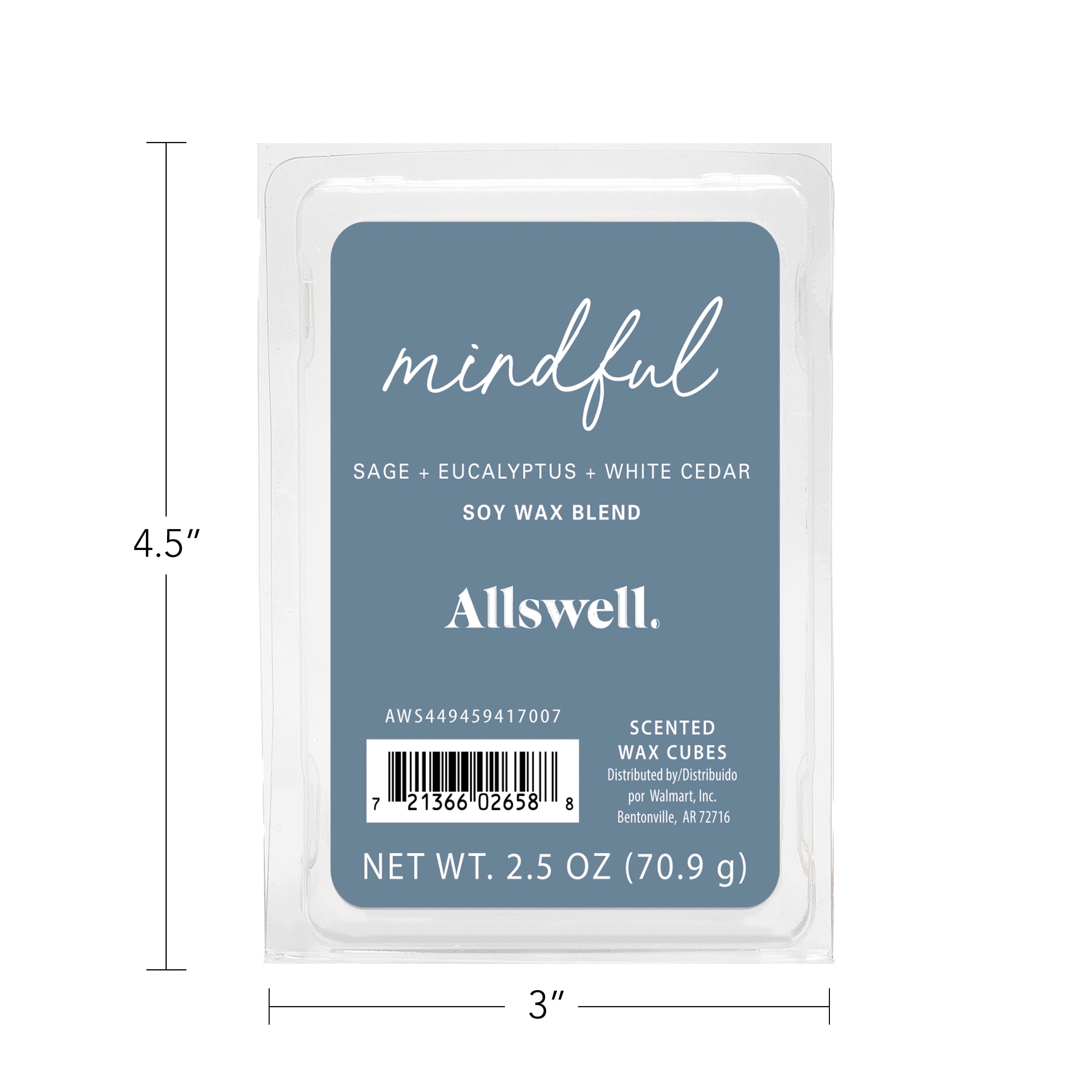 (3 pack) Allswell 6 Cube Wax Melts, Mindful (Sage + Eucalyptus + White Cedar), 2.5 oz