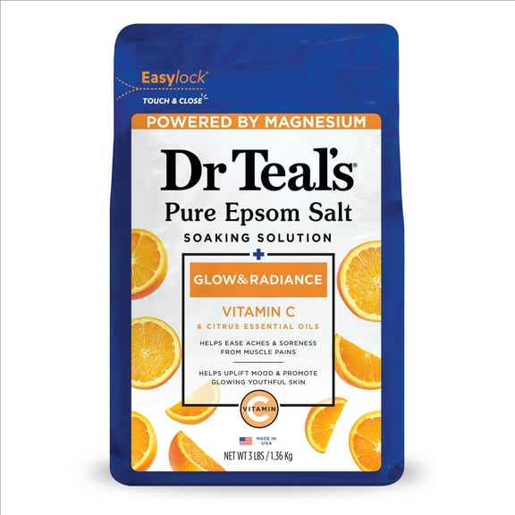 Dr Teal's Epsom Salt Magnesium Soak, Glow & Radiance with Vitamin C & Citrus Essential Oils, 3 lbs