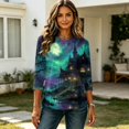 thumbnail image 4 of Womens 3/4 Sleeve Crew Neck Halloween T Shirts Shirts Thanksgiving Autumn Graphic Tee Tops Blue L, 4 of 7