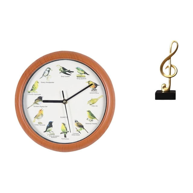 Reloj de pared con canto de pájaros melódico y escultura de nota musical, adorno creativo de resina para mesa, para decoración del hogar y la cocina.