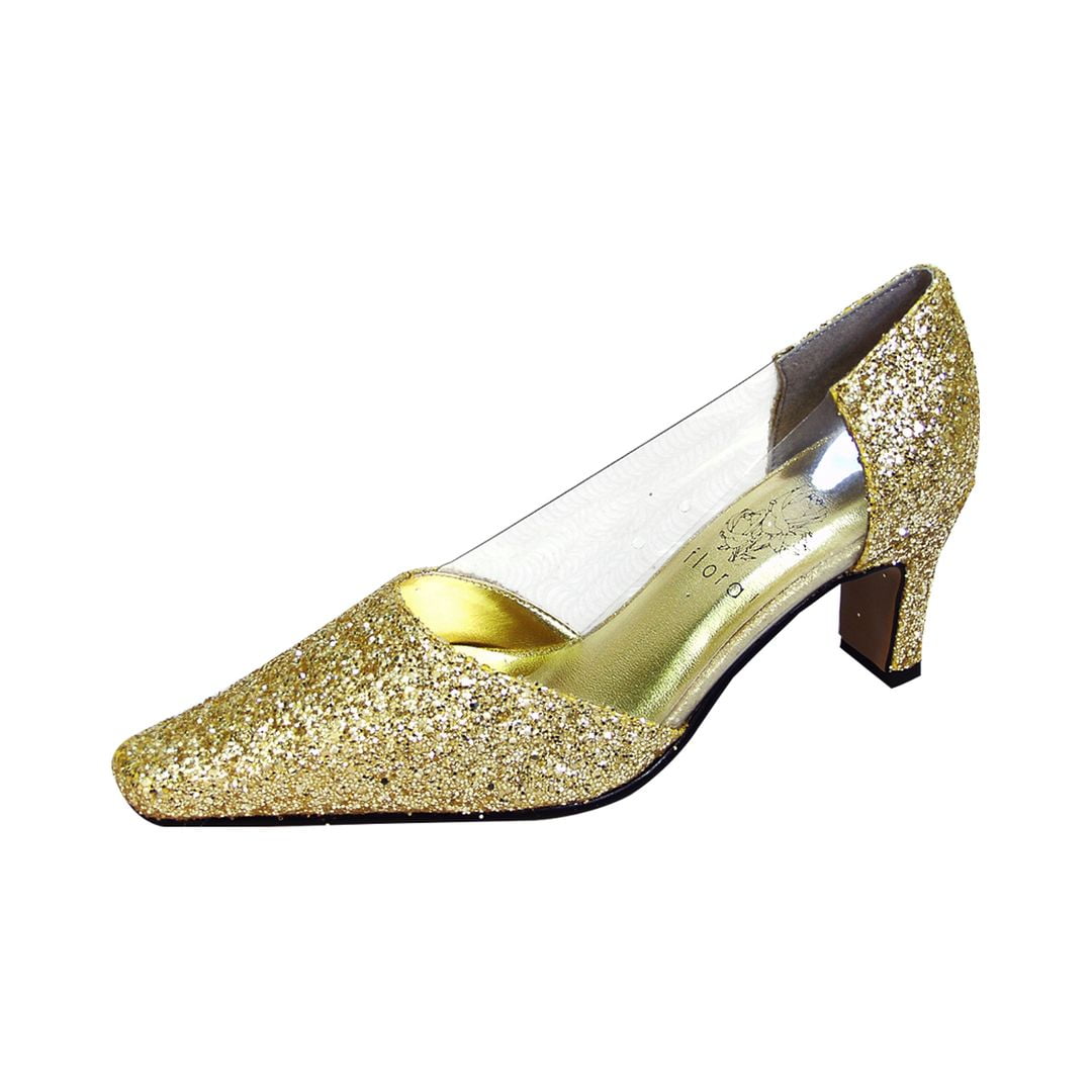 New women's shoes evening rhinestones back zipper med heel wedding prom Gold 