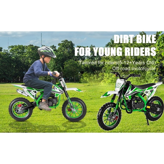 Tereitr 49cc 2-Stroke Dirt Bike for Kids and Adult, Gas Power Motocross, Off Road Mini Motorcycle, Kids Pocket Motorbike with Front Rear Disc Brakes (Green)