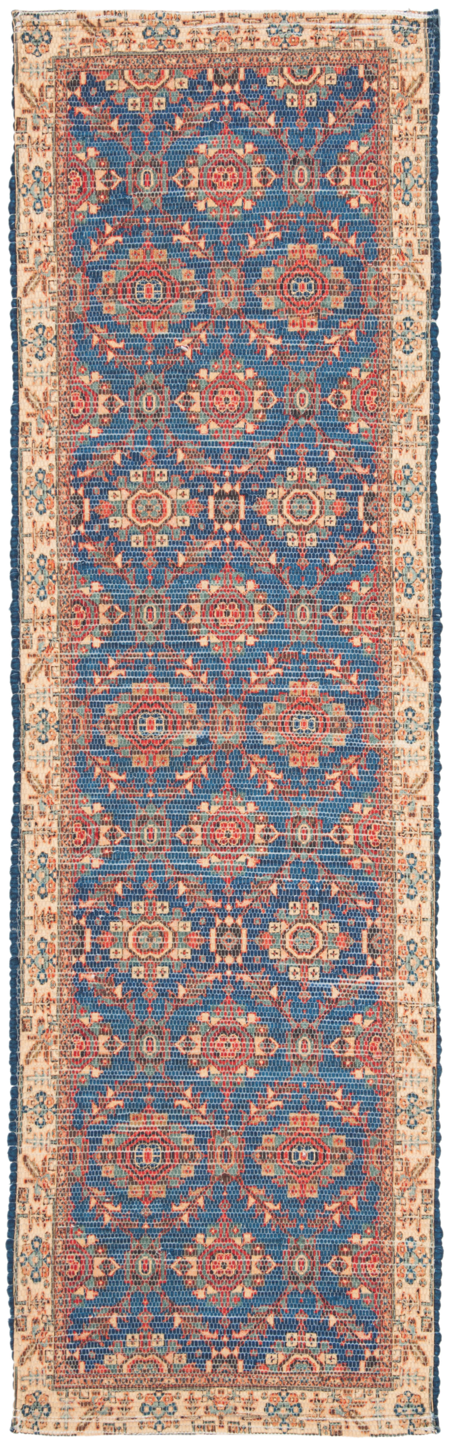 SAFAVIEH Saffron Jimney Geometric Cotton Runner Rug, Navy/Beige, 2'3" x 8'