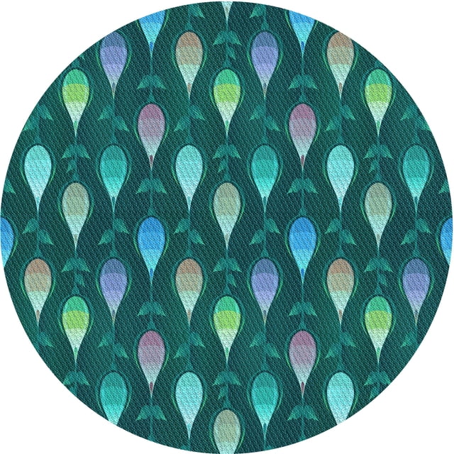 Ahgly Company Machine Washable Indoor Round Transitional Medium Teal Green Area Rugs, 5' Round