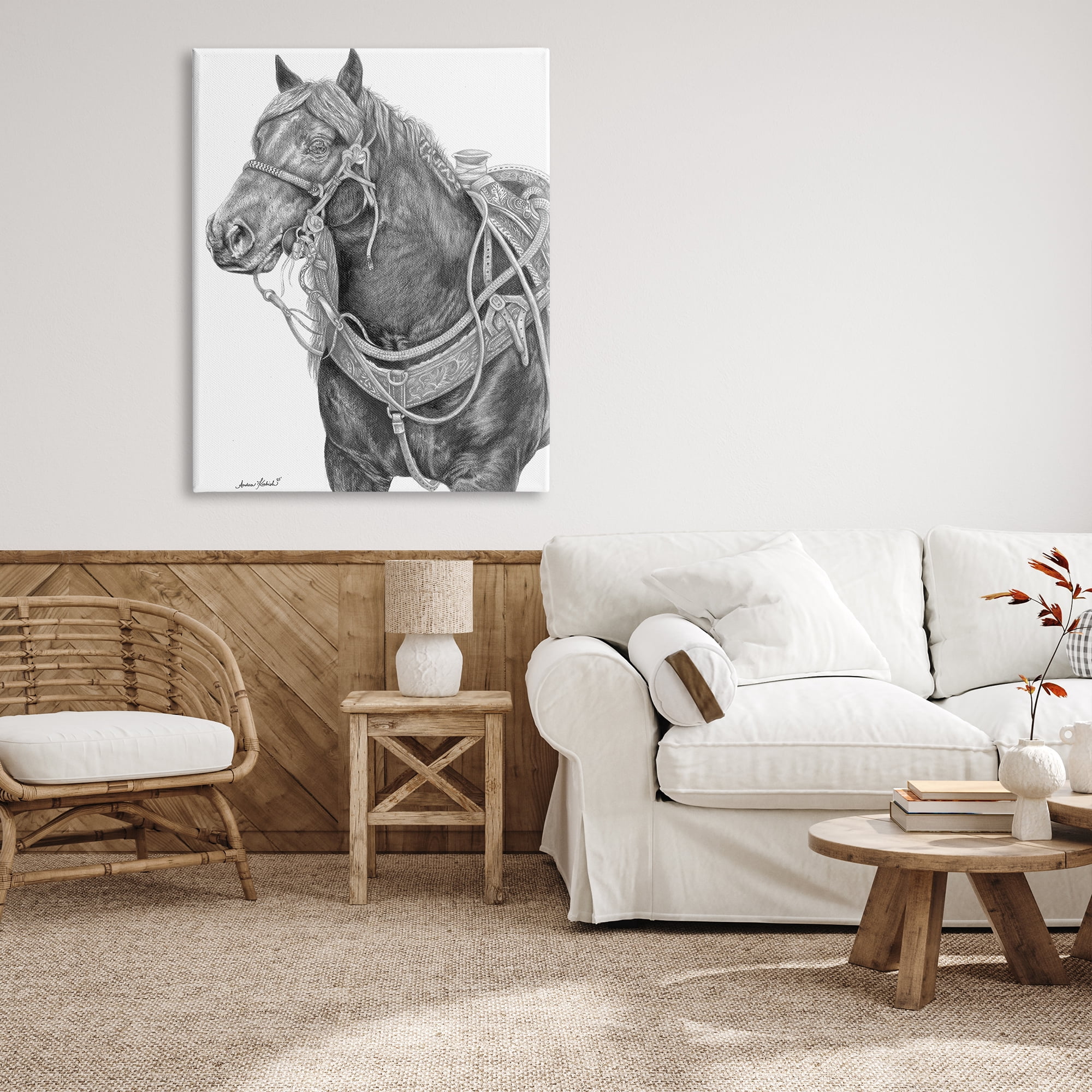 Stupell Indtries Riding Horse Portrait Minimal Elegant Pencil Mark Pattern,36 x 48,Design by Andrea Kochish