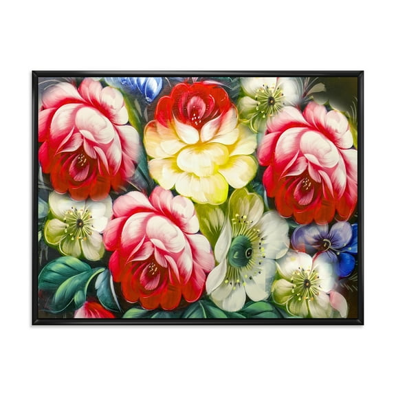 Designart 'Vintage VIbrant Yellow and Red Flower Still Life I' Traditional Framed Canvas Wall Art Print