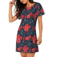 thumbnail image 2 of Lsque Rose Flowers Pattern Nightgowns for Women Sleep Shirts Short Sleeve Nightshirt Pullover Nightdress Soft Sleepwear Relaxed Fit Nightdress, 2 of 6