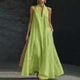 thumbnail image 2 of THDHVS Maxi Dress,Solid Color V Neck Sleeveless A Line Loose Flared Dress Casual Summer Daily Wear,Summer Dresses for Women Green 2XL, 2 of 9