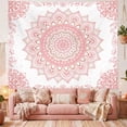 thumbnail image 3 of Pink Boho Wall Tapestry for Bedroom, Mandala Hippie Cute Floral Tapestries Teen Girl Room Decor, Bohemian Pink and White Poster Wall Hanging Art Aesthetic for Living Room Dorm, 3 of 9