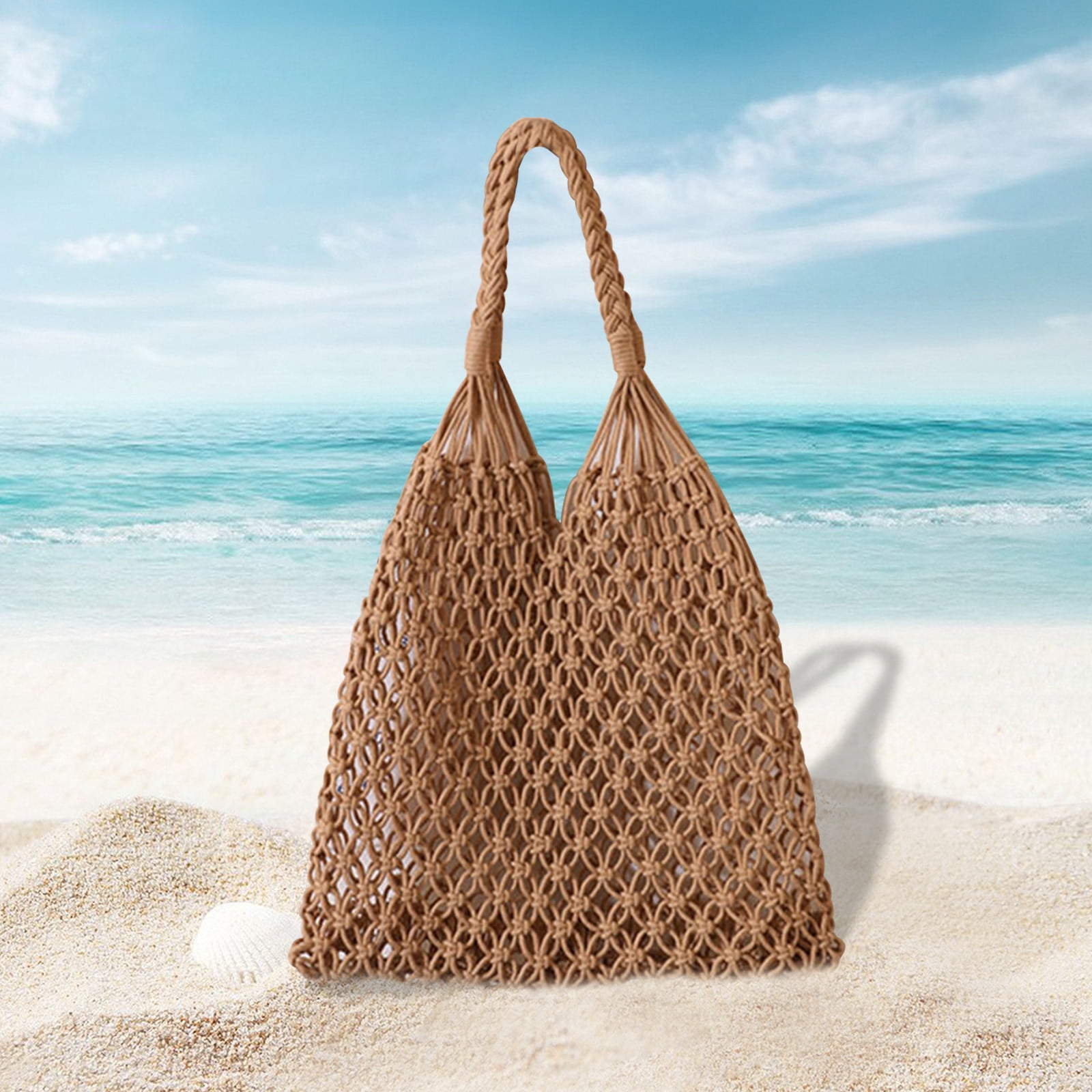 Specollect Clearance 4Pcs Crochet Backpack Flap Drawstring Shoulders Bag Summer Beach Woven Tote Bag, Straw Rattan Raffia Bucket Bag, Handmade Basket Handbag