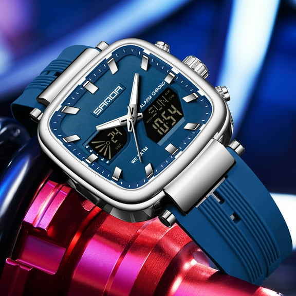 Men's Digital Sports Watch - 5ATM Waterproof Outdoor Chronograph with Countdown Timer, 3 Time Zones, Snooze Alarm, Luminous Dial for Hiking, Camping