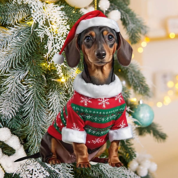 Adorno Plano de Perro Salchicha, Adorno Navideño Original, Ligero y Fácil de Colgar, Materiales Duraderos, Decoración Festiva para El Hogar, Regalo para Amantes de Los Perros, Diseño Navideño Único.