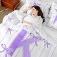 thumbnail image 4 of Castle Fairy Teens Boys Girls Bowknot Personalized Initial K 7-Piece Twin Bedding Sets,Purple Geometric Stripes Bedding Comforter Set,Dreamy Princess Breathable Sheet Sets,Microfiber Bedroom Decor, 4 of 8