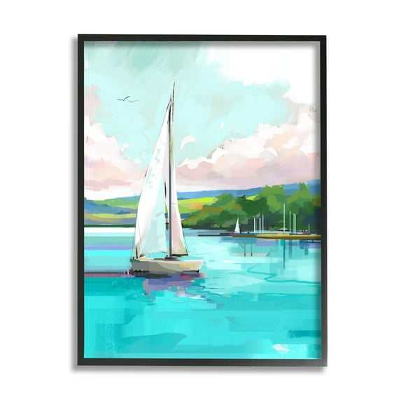 Stupell Industries Sailboat in Coastal Marina Transportation Painting Black Framed Art Print Wall Art, 11 x 14
