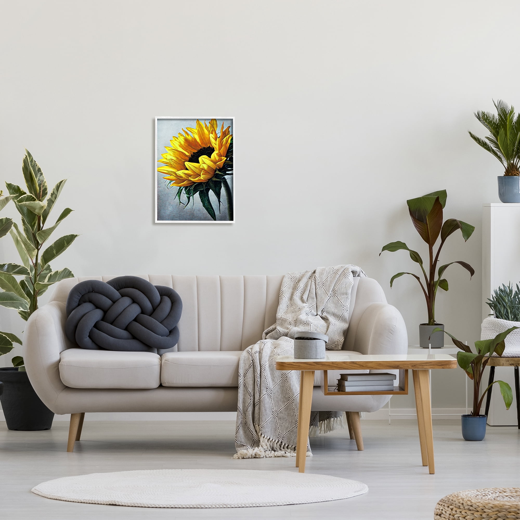 Stupell Yellow Sunflower Blossom Close Up Botanical & Floral Painting White Framed Art Print Wall Art