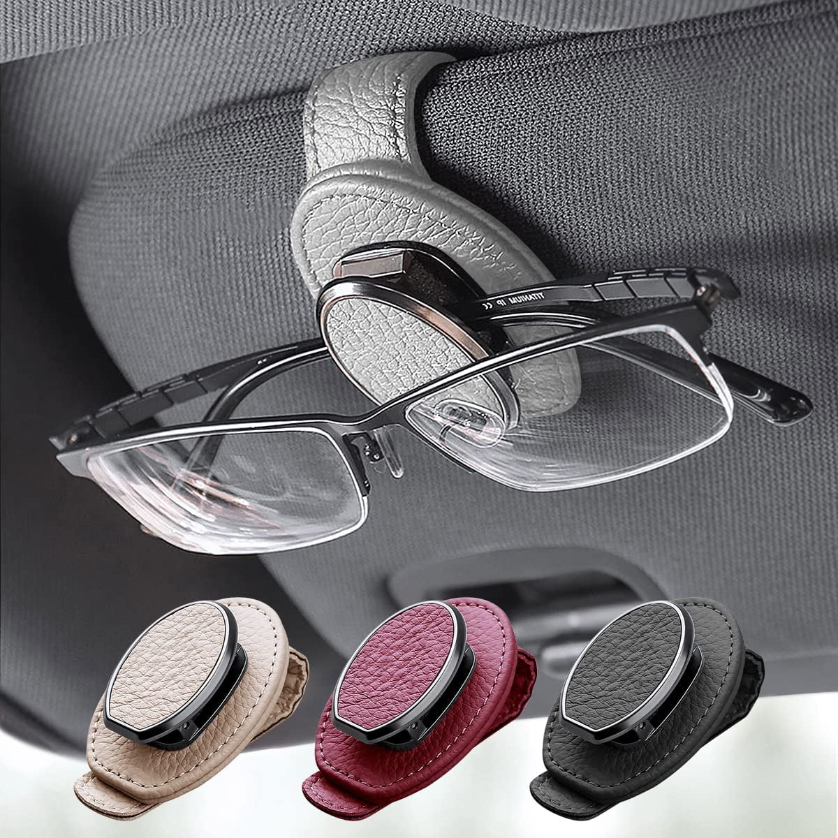 DEFNES Sunglasses Holders for Car Sun Visor, Leather Glasses Eyeglass