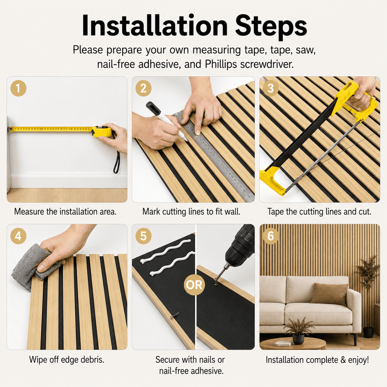 Yeslife 4-Pack Wood Slat Acoustic Wall Panels, 12 in. x 93 in., Oak MDF, Sound Absorbing, Interior Accent Wall, 31 sq. ft.