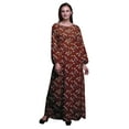 thumbnail image 1 of Bimba Polyester Georgette Blossom & Paradise Whydah Bird Printed Womenâ€™s Long Sleeve MaxiÂ&nbsp;DressÂ&nbsp;Elastic Waist Gown-Medium, 1 of 5