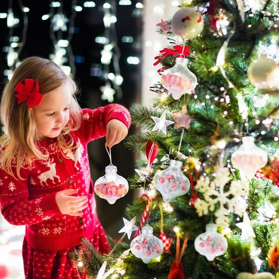 Clear Plastic Round Fillable Ornaments for Christmas Hanging Decorations and Craft Supplies