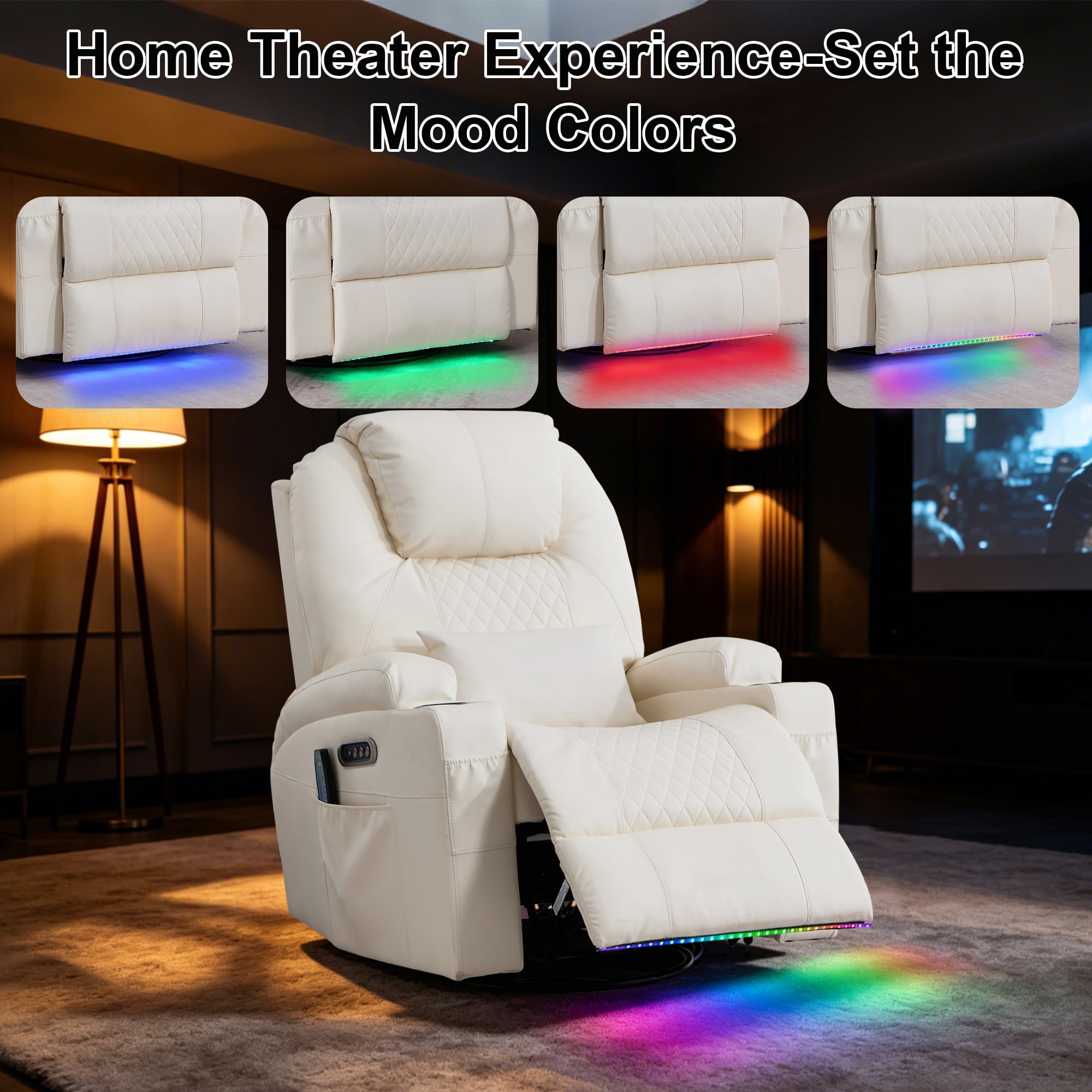Dual Motor Power Swivel Rocker Recliner Chair for Adults with Heat and Massage, Electric Wall Hugger Rocking Recliner for Nursery Living Room with LED Lights, USB A&C Ports