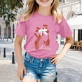 thumbnail image 2 of FINALGANG Girls Kids Casual Short Sleeve TShirts Cartoon Ballet Pointe Shoes Bow Print Crewneck Loose Fit Tees For Casual Daily Wear Pink 8-9 Years, 2 of 4