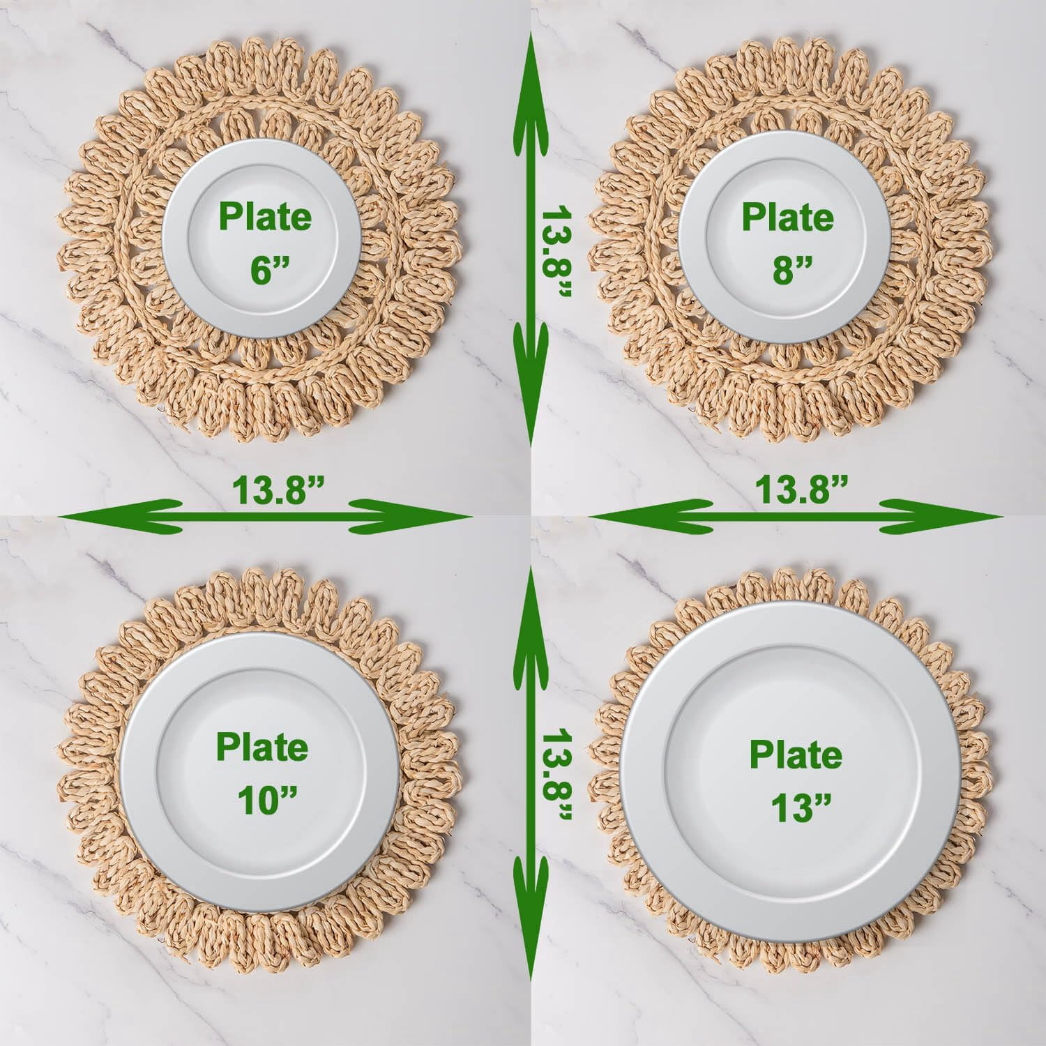 Laquedecraft 13.8" Round Woven Corn Husk Rattan Placemats Set of 4  for Wedding, Party, Christmas, Events