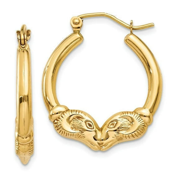 14k Yellow Gold Polished Ram Hoop Earrings - 1.6 Grams - Measures 17x3mm Wide