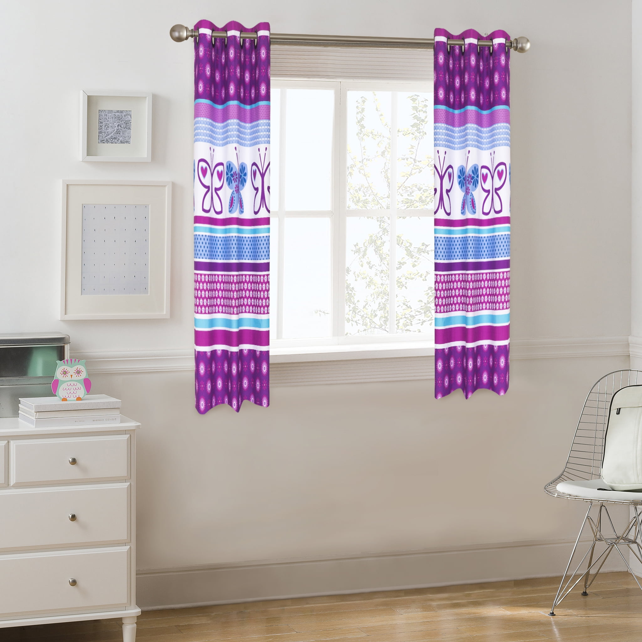 Your Zone Butterfly Purple Room Darkening Grommet Top Single Curtain Panel, 42" x 54"