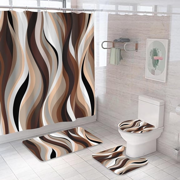 4PCS Fall Pumpkins Maple Leaf Shower Curtain Sets, with Non-Slip Rugs, Toilet Lid Cover and Bath Mat Autumn Leaves Harvest Thanksgiving Farmhouse Watercolor Seasonal for Bathroom Decor, 72X72