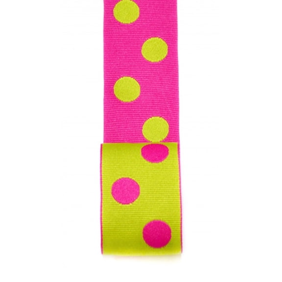 Ribbon Bazaar Reversible Grosgrain Polka Dots 1-1/2 inch Azalea Lime 20 yards Ribbon