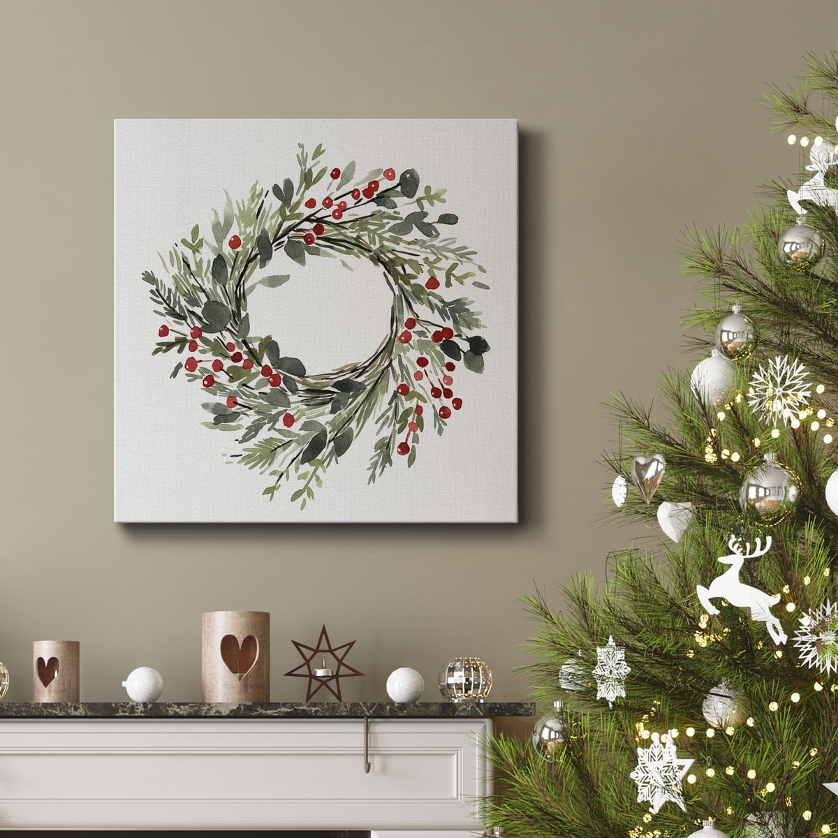 Holly Farmhouse Wreath II- Gallery Wrapped Canvas