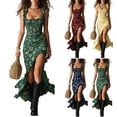 thumbnail image 2 of Bohemian Floral High Low Flowy Dress for Women Summer Elegant Square Neck Sleeveless Ruffle Beach Vacation Dresses, 2 of 6