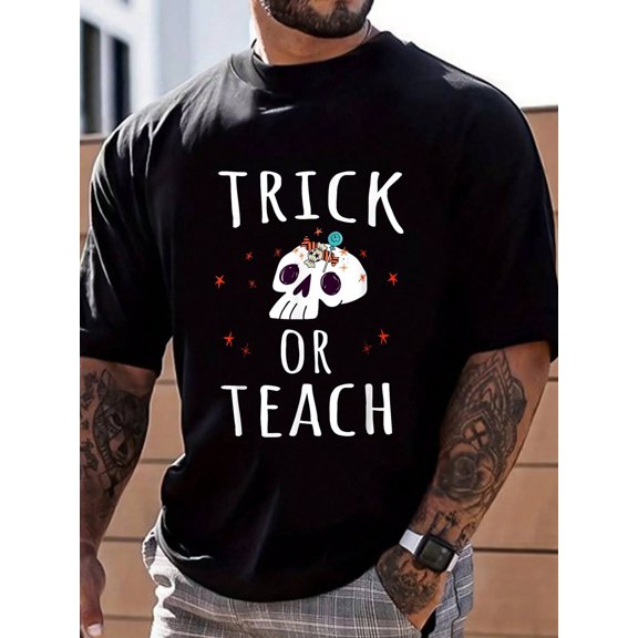 100% Cotton Trick Or Teach Funny Halloween Teacher Costume Shirt T-Shirt Men's Summer Fashion Short-Sleeved Shirts