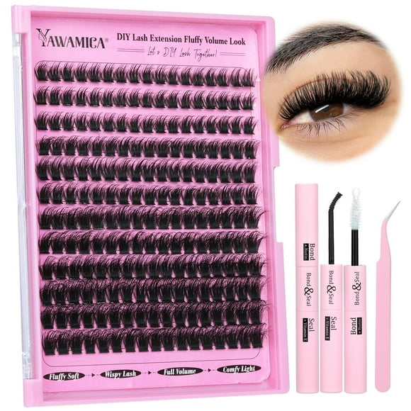 Kit de extensiones de pestañas Yawamica Fluffy Lash Clusters 10-16 mm