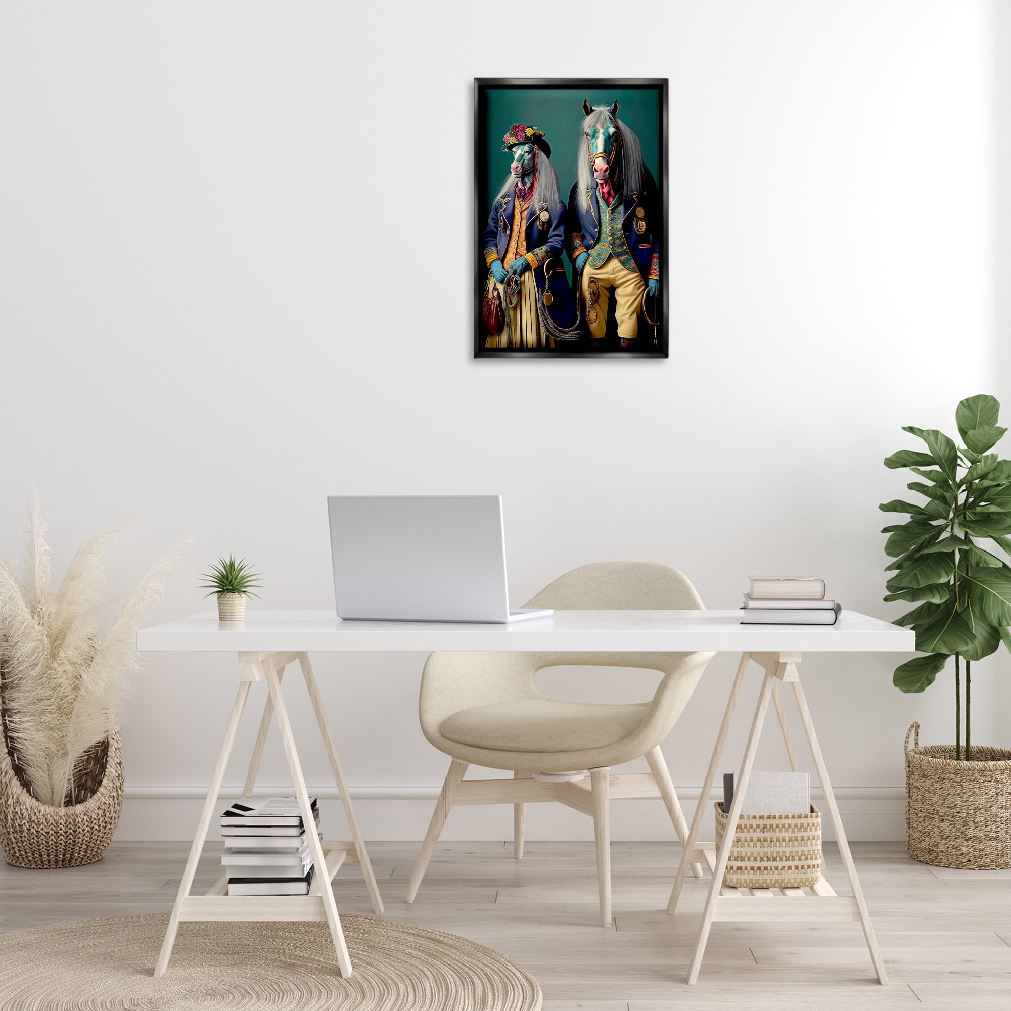 Stupell Industries Old Fashioned Horses Novelty Painting Black Floater Framed Canvas Art Print Wall Art, 17 x 25