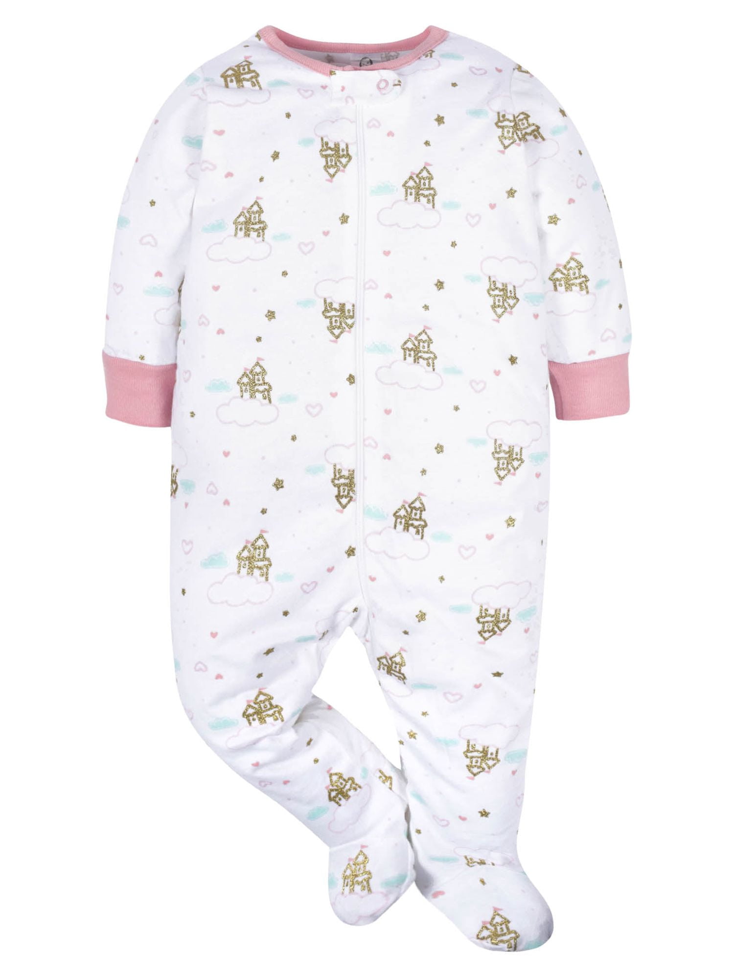 Gerber Baby Girl Sleep 'n Play Footed Pajamas, 4-Pack