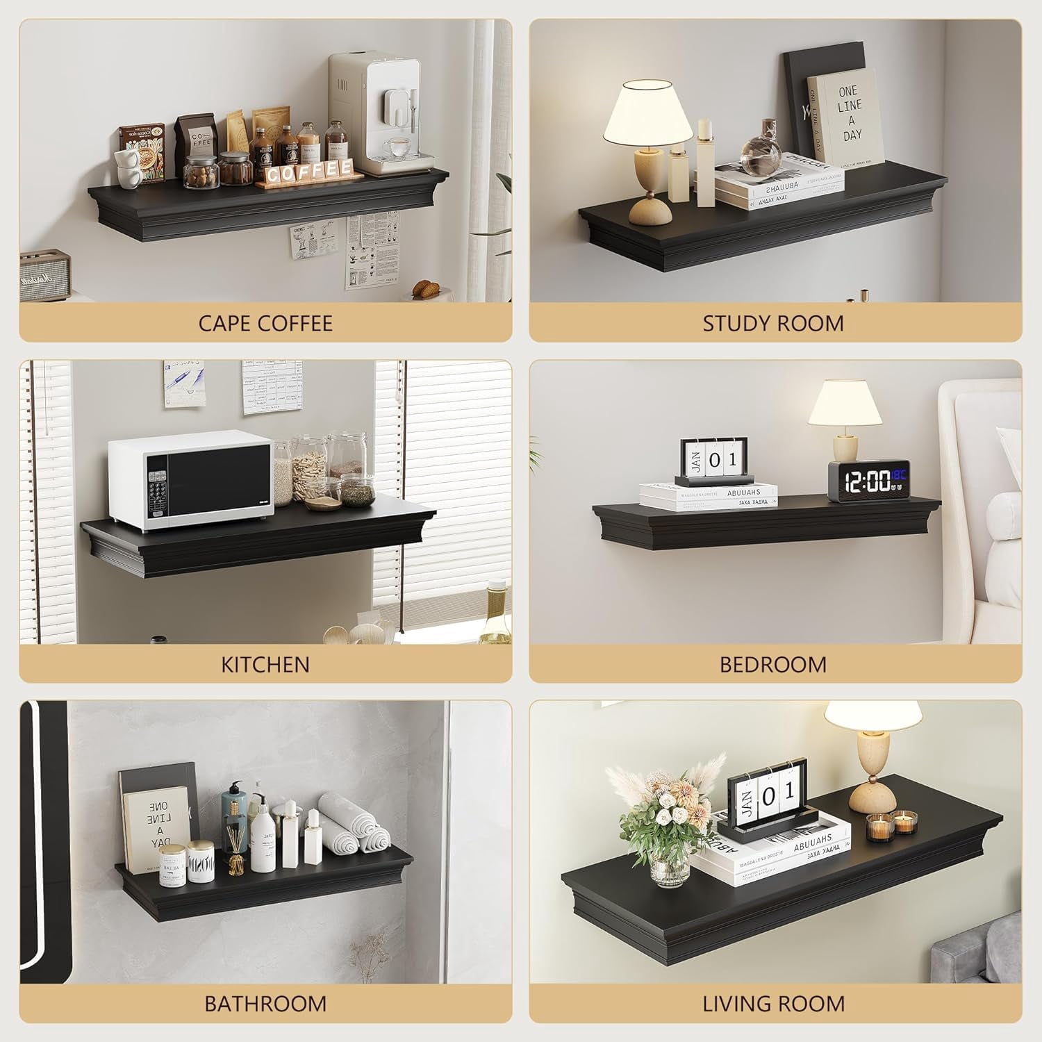 Eylar Intact Secret Home Decor with Hidden Storage, Floating Night Stand with Gun Drawer, Space-Saving Gun Shelf for Bedroom, Hallway, Office, Solid Wood (Black)