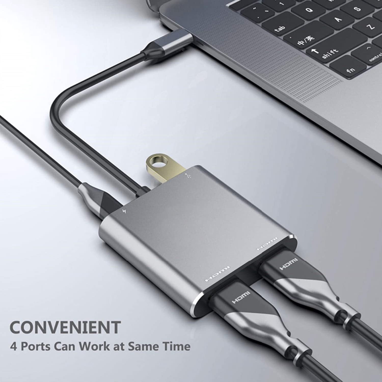 USB C to Dual HDMI Adapter, 4 in 1 USB Type C Hub with 2 HDMI/USB3.0 /PD Charging, Dual Screen Display USB-C Docking Station for Windows, MacOS