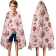 thumbnail image 3 of Pink Cow Strawberry Pattern Hooded Bath Towel，50"x30" for Ages 3 To 12 Kids, Quick Dry Lightweight Soft Microfiber Hood Beach Towel Cover Up for Kids, 3 of 7