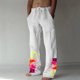 thumbnail image 1 of Pantalones largos de verano para hombre, de algodón y lino, con pierna ancha, estampados, con cordones, para deportes y vacaciones, 1 of 6
