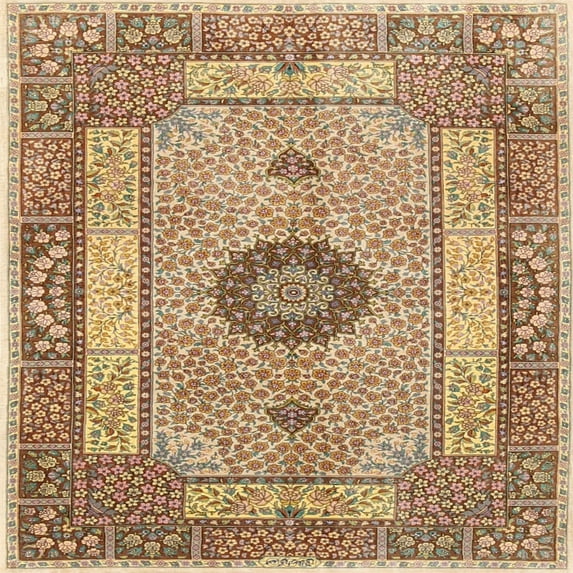 Ahgly Company Machine Washable Indoor Square Traditional Light Brown Area Rugs, 8' Square