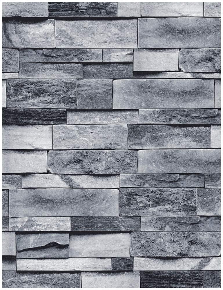 Peel and Stick Faux Brick Stone Wallpaper 17.7in x 19.7ft Gray Vinyl Self Adhesive Decorative