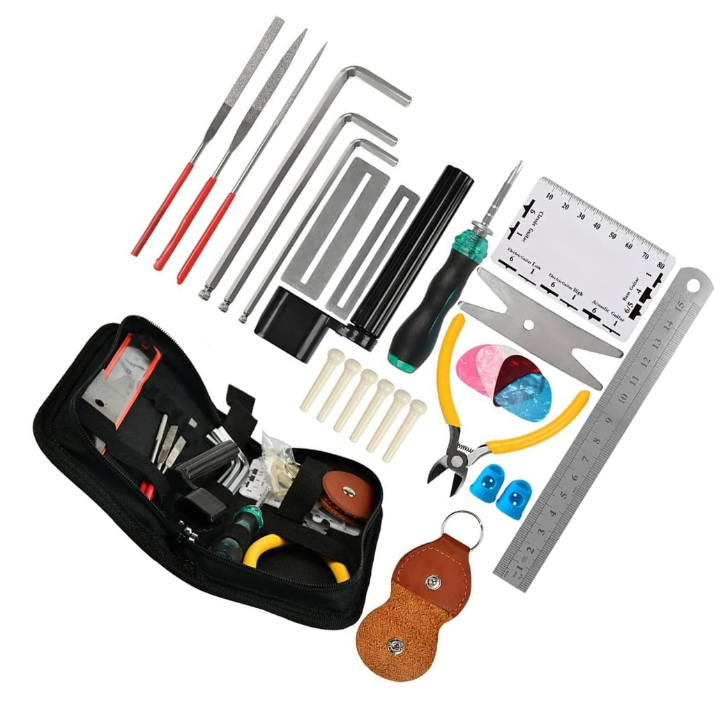 Complete Guitar Repair and Maintenance Tool Kit for String Instrument Including Wire Cutters Fret Guards Files Wrenches