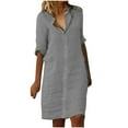 thumbnail image 2 of Meichang Linen Dresses for Women Half Sleeve Collar Button Down Shirt Dresses Casual Solid Summer Dresses Elegant Knee Length Dress, 2 of 6