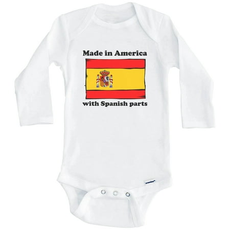 

Made In America With Spanish Parts Funny Spain Flag One Piece Baby Bodysuit (Long Sleeve) 0-3 Months White